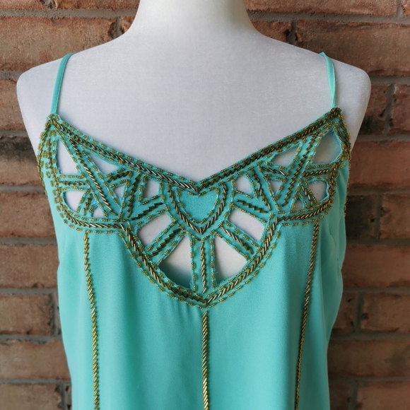 Ark & Co. aqua blue green beaded flapper dress - Picture 3 of 8